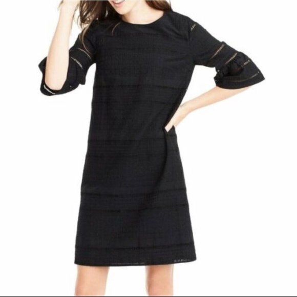 J.Crew Flutter Sleeve Eyelet Shift Dress Black Size 00 Retail $118 - Picture 1 of 4